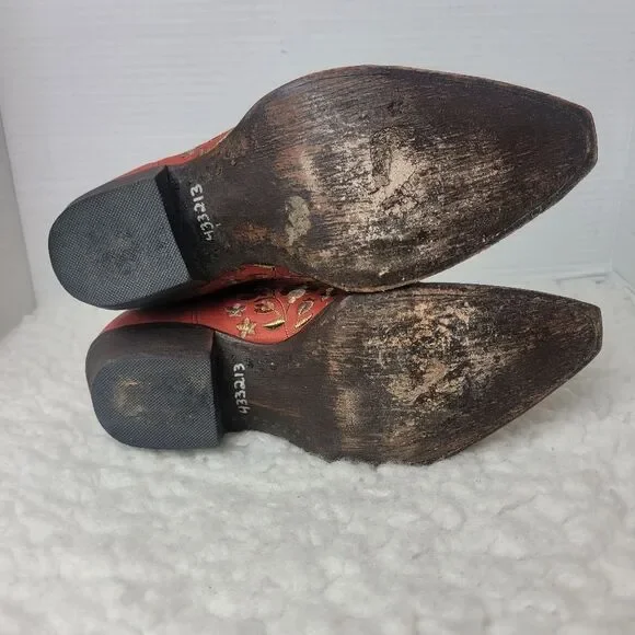 Liberty Boots Womens Size 7 Embroiderd Floral Red Leather Cowgirl Western Shoes - Picture 8 of 9